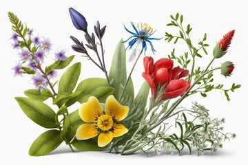 Spring Flowers Wildflowers. Isolated on white background.