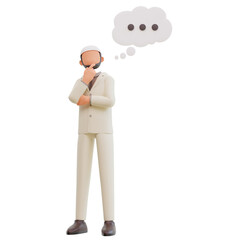 Islamic businessman thinking about something 3d cartoon Illustration
