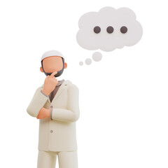Islamic businessman thinking about something 3d cartoon Illustration
