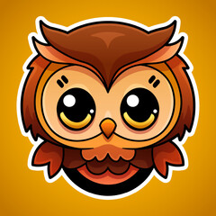 Cute owl face logo design in cartoon style wild animal