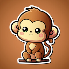 Cute monkey cartoon illustration in sticker design baby safari animal