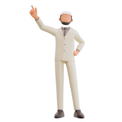 Islamic businessman pointing up 3d cartoon Illustration