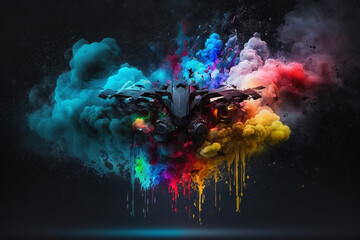 a drone with colorful smoke bombs. generative ai