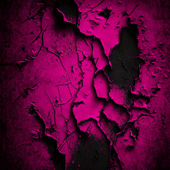 Black red rough surface. Toned old concrete wall. Viva magenta color. Trend 2023. Close-up. Grunge background for design. Distressed, cracked, broken, crumbled, damaged, dilapidated. Backdrop