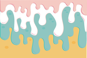 Colorful soft ice cream, delicious soft veins. Strawberry cream, melted on a waffle background. Vector illustration.