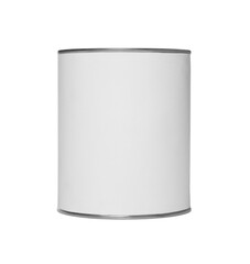 Metal can with paint on white background