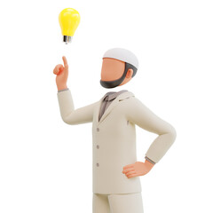 Islamic businessman get an idea 3d cartoon Illustration