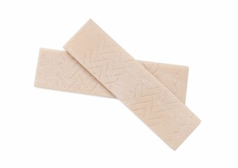 Sticks of tasty chewing gum isolated on white, top view