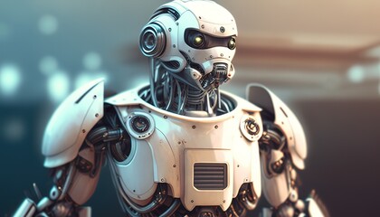 Fototapeta premium friendly humanoid robot digital art illustration, Generative AI