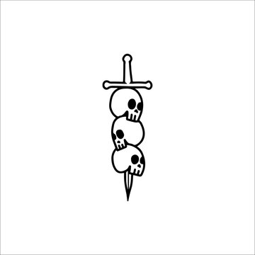 vector illustration of a skull with a doodle sword