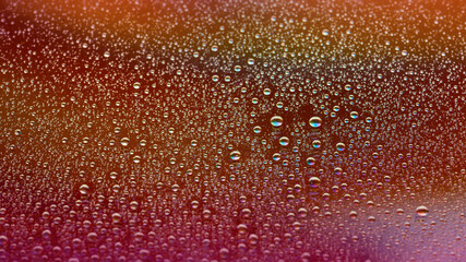 Water drops. Abstract gradient background. Colored drop texture. Rainbow gradient. Heavily textured image. Shallow depth of field. Selective focus