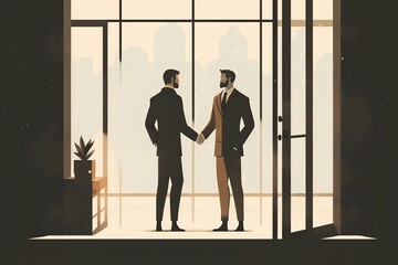 Fototapeta na wymiar Minimalistic illustration of men in suits shaking hand 
