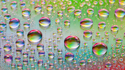 Water drops. Abstract background. Macro texture of many drops. Rainbow color gradient. Heavily textured image. Shallow depth of field. Selective focus