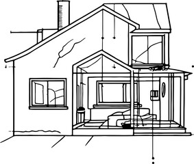 Minimalist house sketch drawing outline