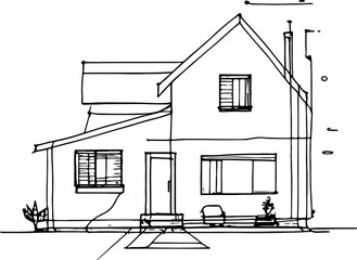 Minimalist house sketch drawing outline © safri