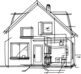 Minimalist house sketch drawing outline
