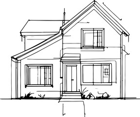 Minimalist house sketch drawing outline