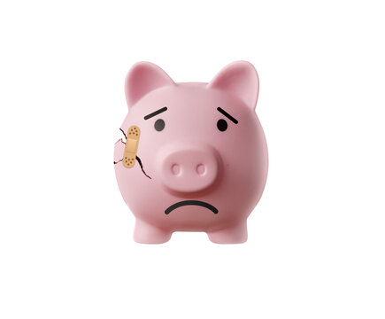 sad and broken pink piggy bank with a blessed one - transparent png