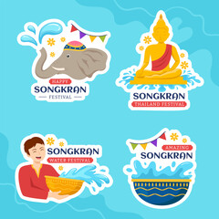 Songkran Festival Day Label Flat Cartoon Hand Drawn Templates Background Illustration