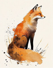 Beautiful Fox Japanese Style Watercolor Painting Dog. Generative AI