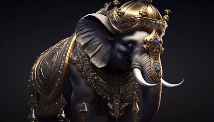 majestic elephant king digital art illustration, Generative AI