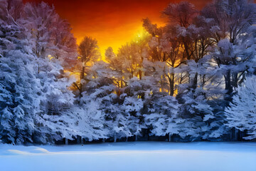 sunset in winter. AI generated