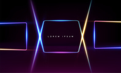 Neon border or frame. Light sign. Abstract neon background vector for signboard or billboard. Geometric light outline shapes or laser shining lines. vector illustration