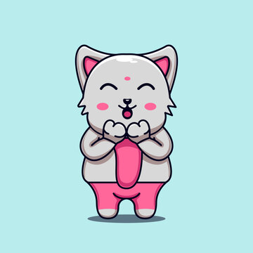 Cute Cat Celebrating Holy Festival Vector Illustration Cat Mascot Cartoon Character