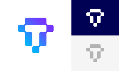 letter T initial technology logo design vector