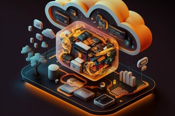 Cloud computer abstract technology. The concept of storage and remote work with data. AI generated