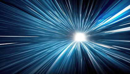 Blue Warp Speed Tunnel in Space. Generative AI.