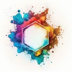 Fototapeta na wymiar Explosion of multicolor powder in hexagon shape with background. Finest generative AI.