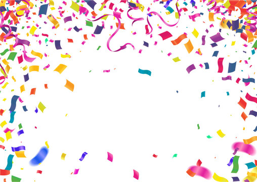 Birthday Card with Balloons , Confetti and Curling Streamer or Party Serpentine . Isolated Vector Illustration