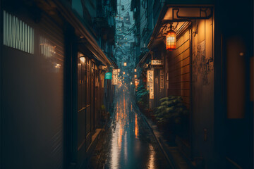 Obraz premium Japanese backstreet at night, raining