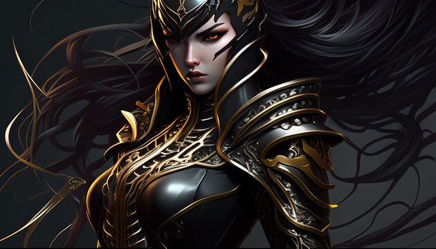 snake lady assassin digital art illustration, Generative AI