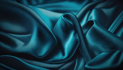 Obraz premium Blue Smooth Silk Fabric Drapery. Generative AI.