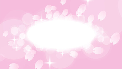 キラキラと桜の花びらと楕円のピンク背景フレーム