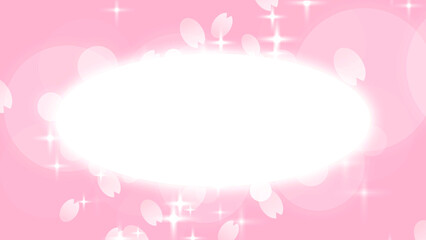 キラキラと桜の花びらと楕円のピンク背景フレーム