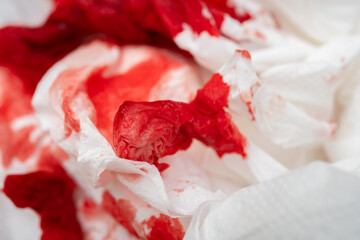 bloody tissue close up horizontal composition