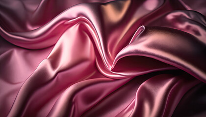 Obraz premium Wavy Pink Smooth Velvet Silk Fabric. Generative AI.