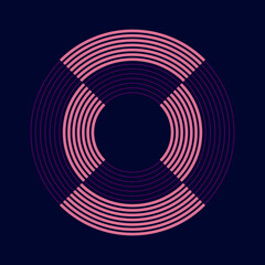 Pink and violet radial concentric curvy stripes. Geometric art. Vector illustration. Design element for border frame, round logo, tattoo, sign, symbol, badge, social media, prints, template, flyer