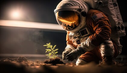 Astronaut grows a plant on Mars created with generative ai technology