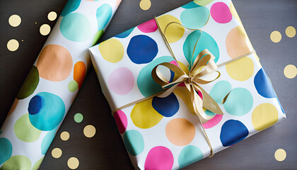 Watercolor Dots Pattern Gift Wrapping Paper. Generative AI.