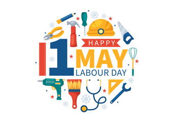 Happy Labor Day on 1 May Illustration with Different Professions and Thank You to All Workers for Your Hard Work in Flat Cartoon Hand Drawn Templates