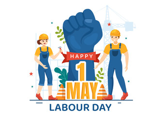 Happy Labor Day on 1 May Illustration with Different Professions and Thank You to All Workers for Your Hard Work in Flat Cartoon Hand Drawn Templates
