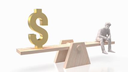The man and scales gold dollar symbol for business or money concept 3d rendering