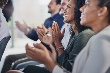 Acknowledging a colleagues achievement. Cropped shot of a group of businesspeople applauding during a seminar in the conference room.