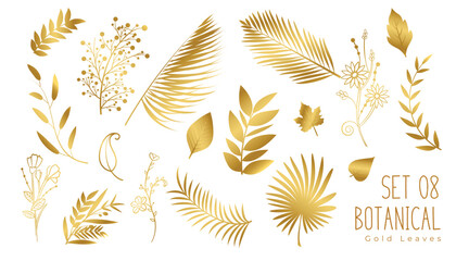 Fototapeta na wymiar abstract tropical golden leaves invitation banner in set