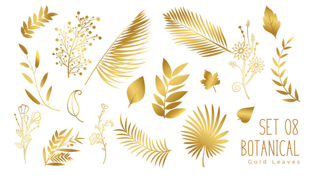 abstract tropical golden leaves invitation banner in set