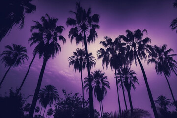 Fototapeta na wymiar palm tress with purple sky